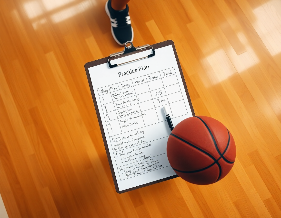 Coach's weekly practice plan on a clipboard