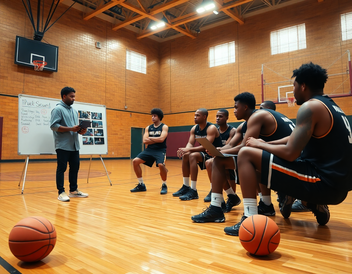Sesión de scouting de ejercicio baloncesto y plan de juego para equipo.