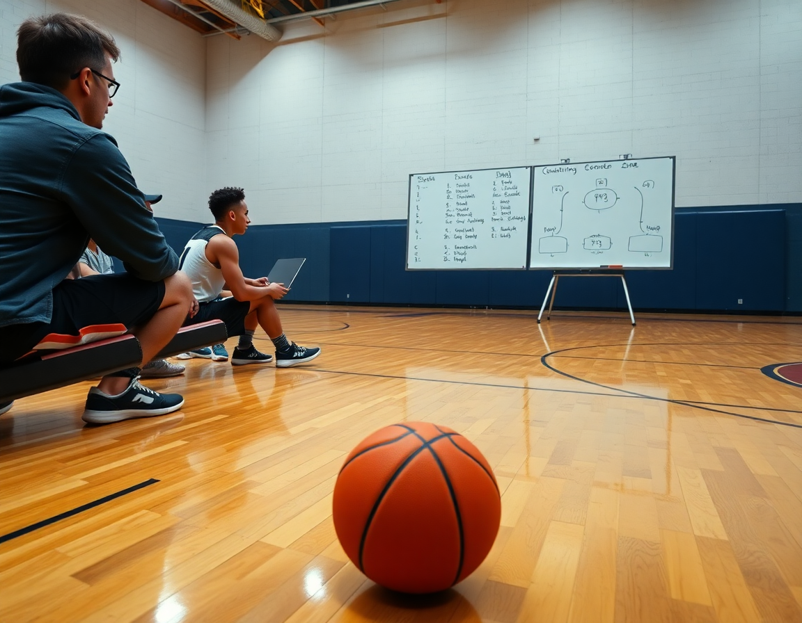 tactique basket attaque sur zone: discussion devant le tableau et les clips sur le côté.