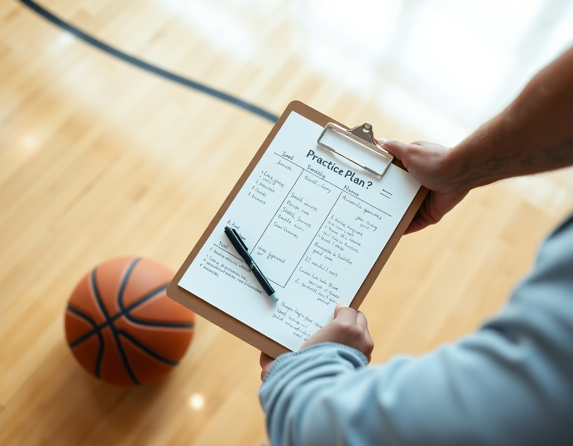 Coach's weekly practice plan on a clipboard