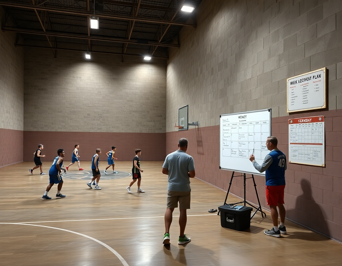 Plan rapproché d'un entraineur basket écrivant le déroulement de la semaine sur un tableau blanc.