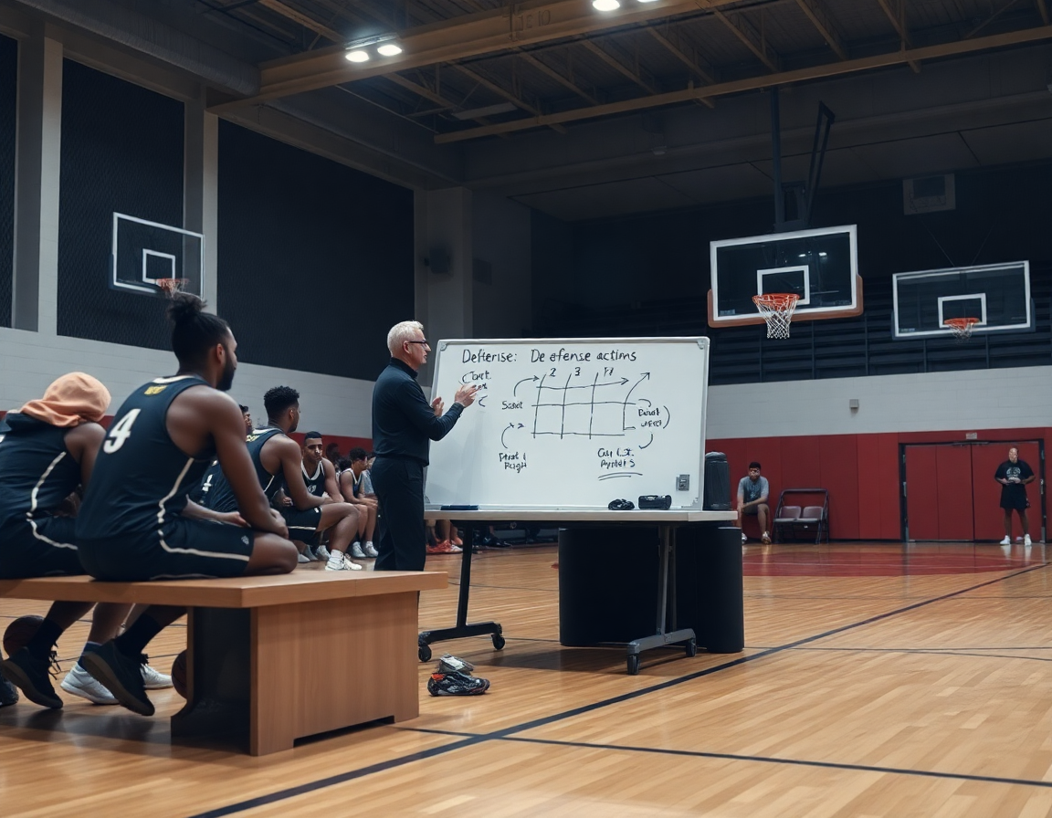 Plan sur table blanche montrant défense individuelle basket exercices et stratégies d'équipe sur le tableau.