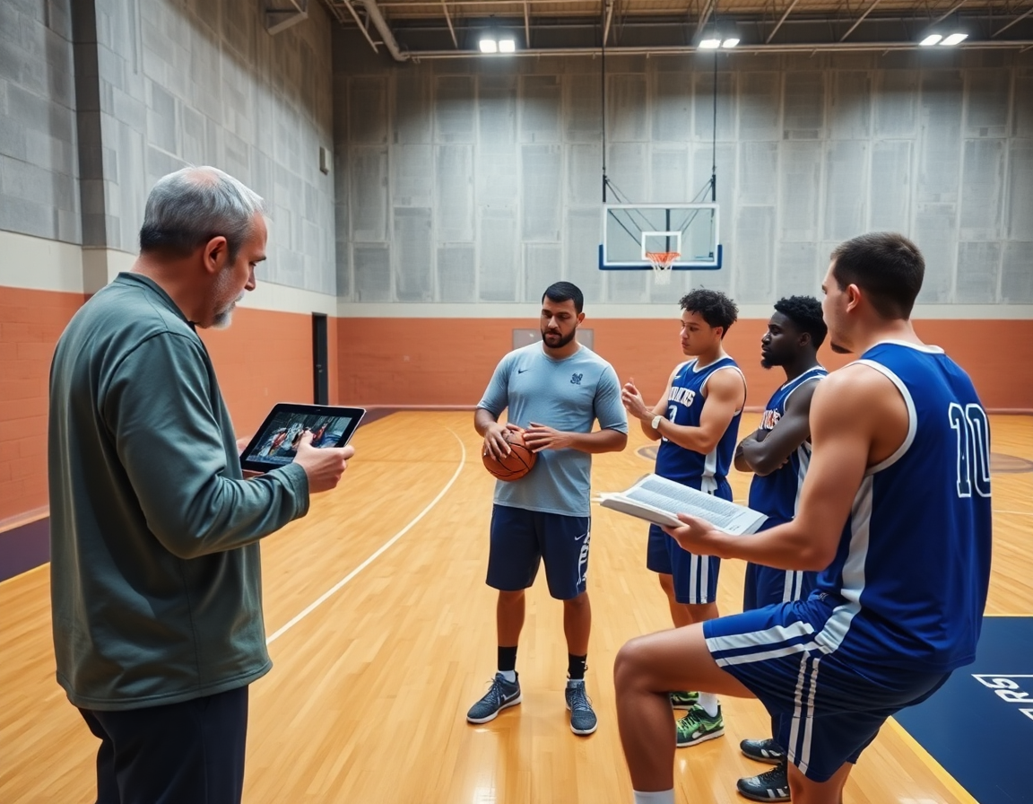 Session vidéo montrant entrainement basket defense individuelle sur tablette, tableau blanc et gym lumineux