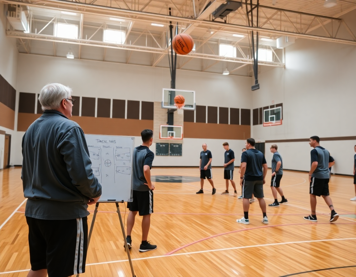 Planification hebdomadaire de l'entrainement basket jeu: coach montre des stratégies sur tableau