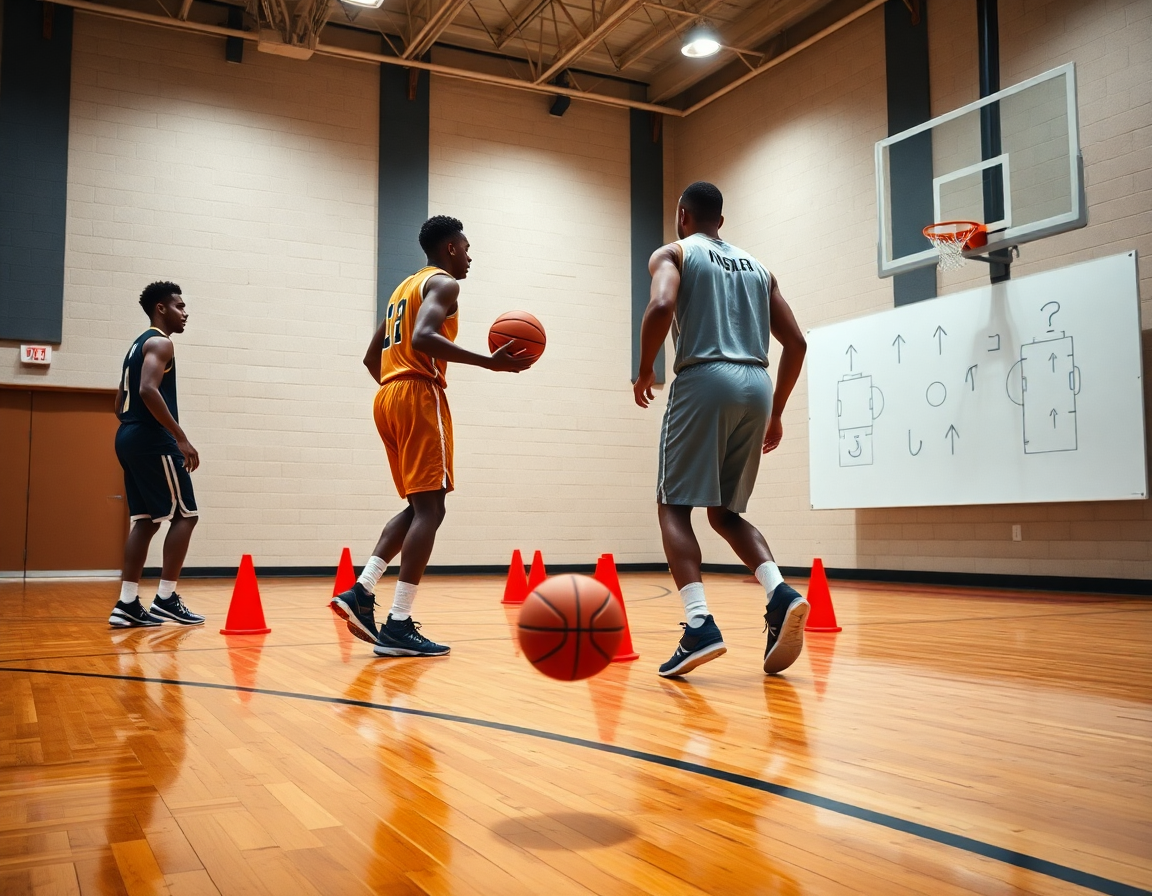 Sur le banc, l'équipe observe un entrainement basket materiel, avec exercices et plans construits autour du matériel.