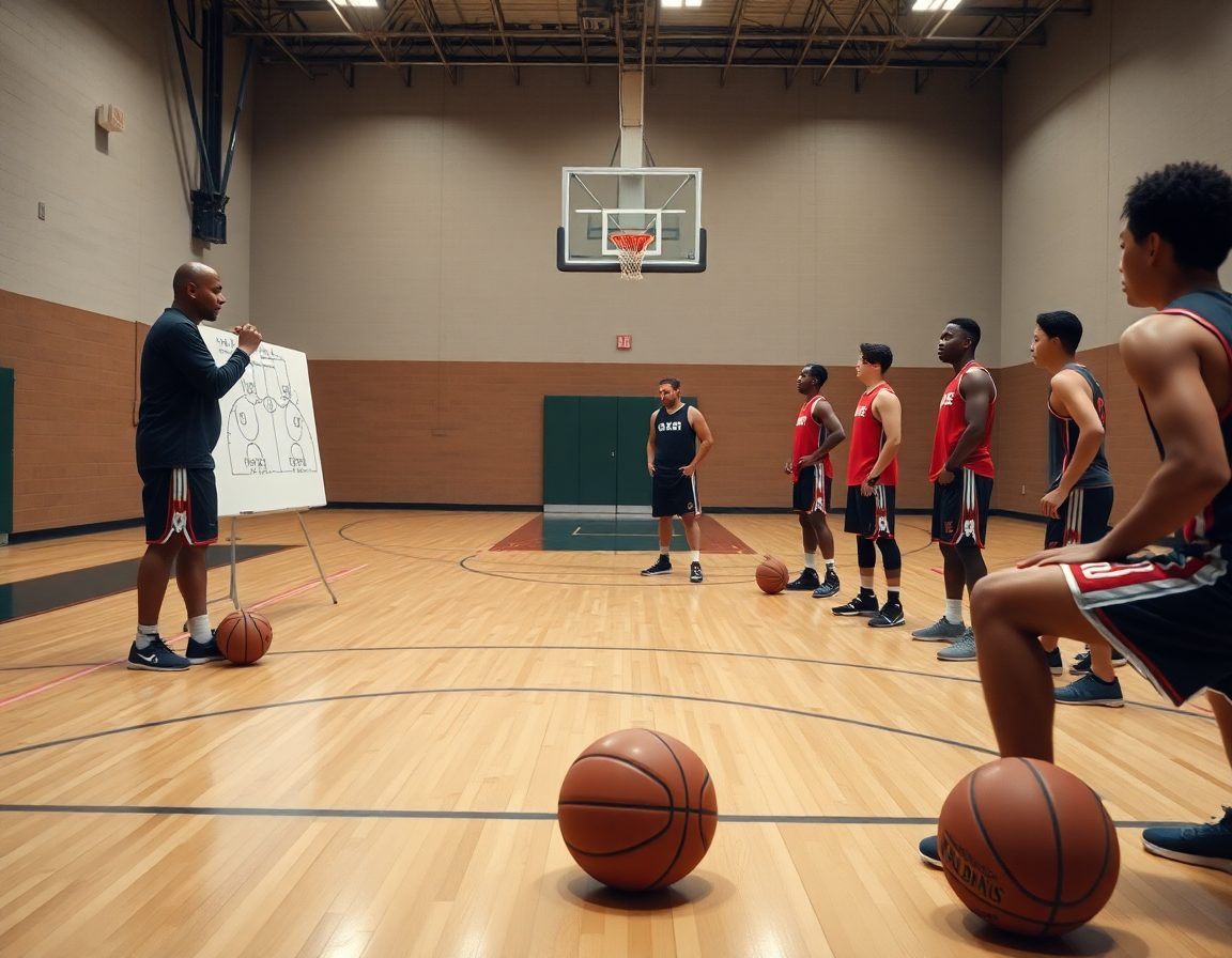 Plan moyen d'un entrainement basket pour debutant sur tableau blanc et exercices simples.