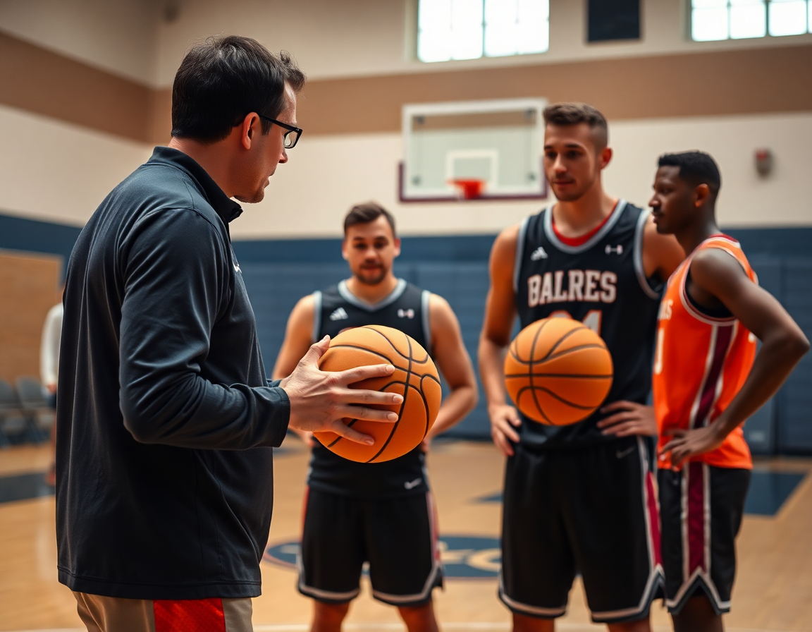 Plan d'entrainement basket seniors filles: coach dirige une passe et drill sur le terrain.