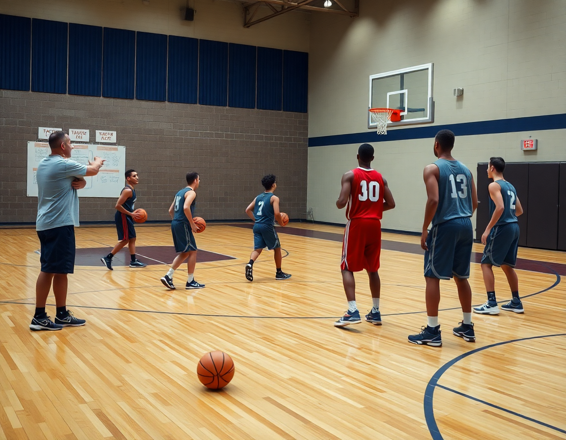 Sur le terrain, l'entrainement basket seniors montre les finitions près du panier.