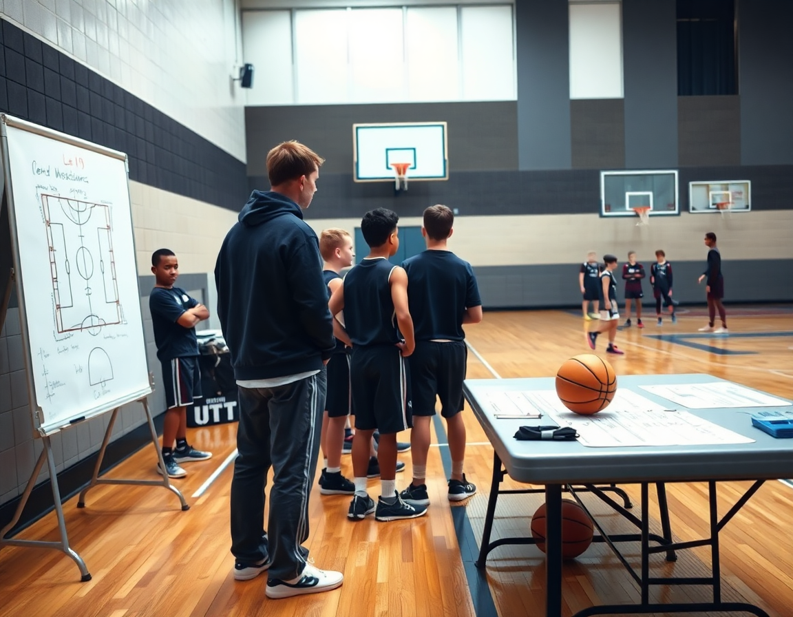 Visuel d'une session d'entrainement basket u13 avec tableau blanc et passes rapides.