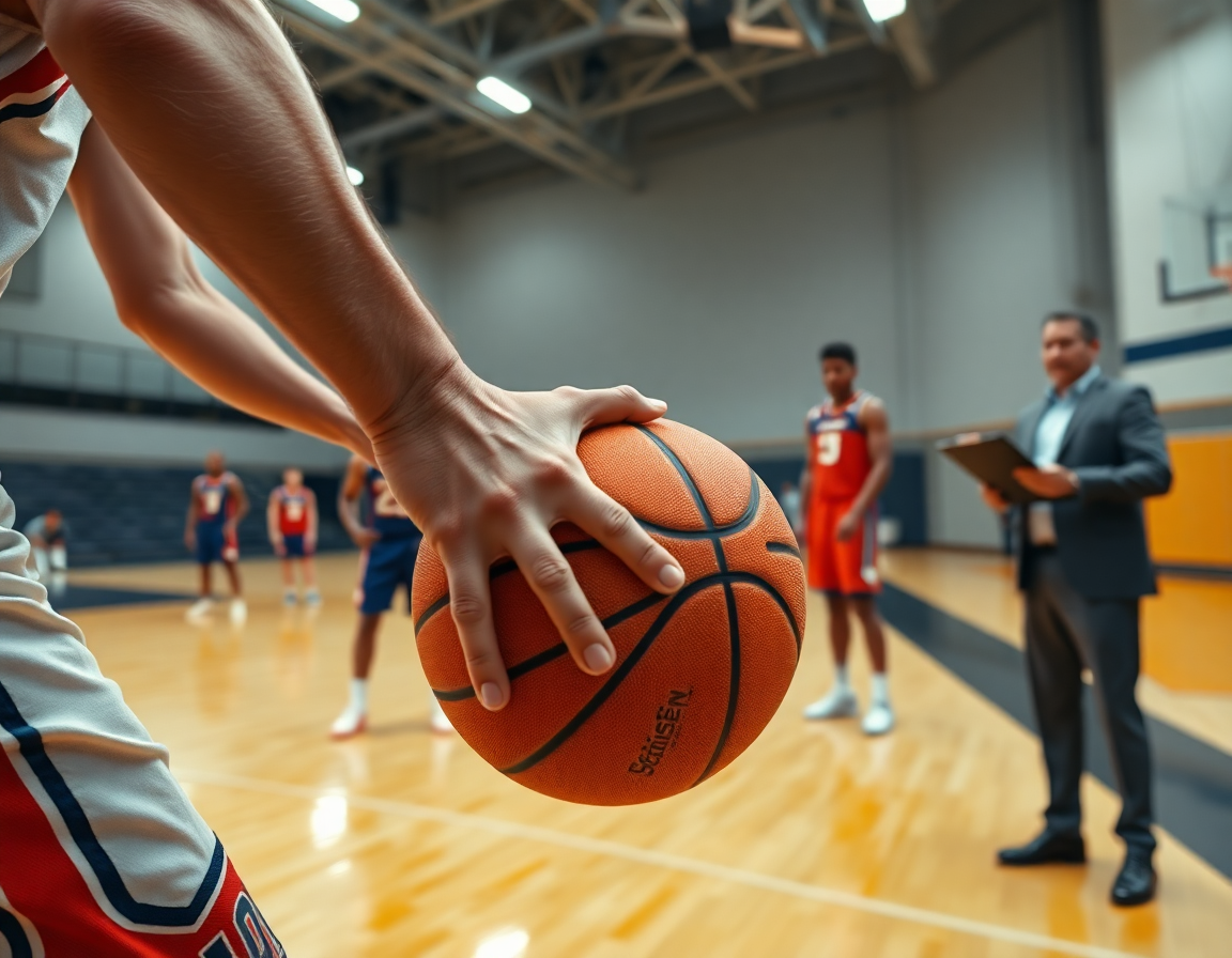 Plan serré sur les mains tenant un ballon orange pendant l'entraînement basket u17 pdf.