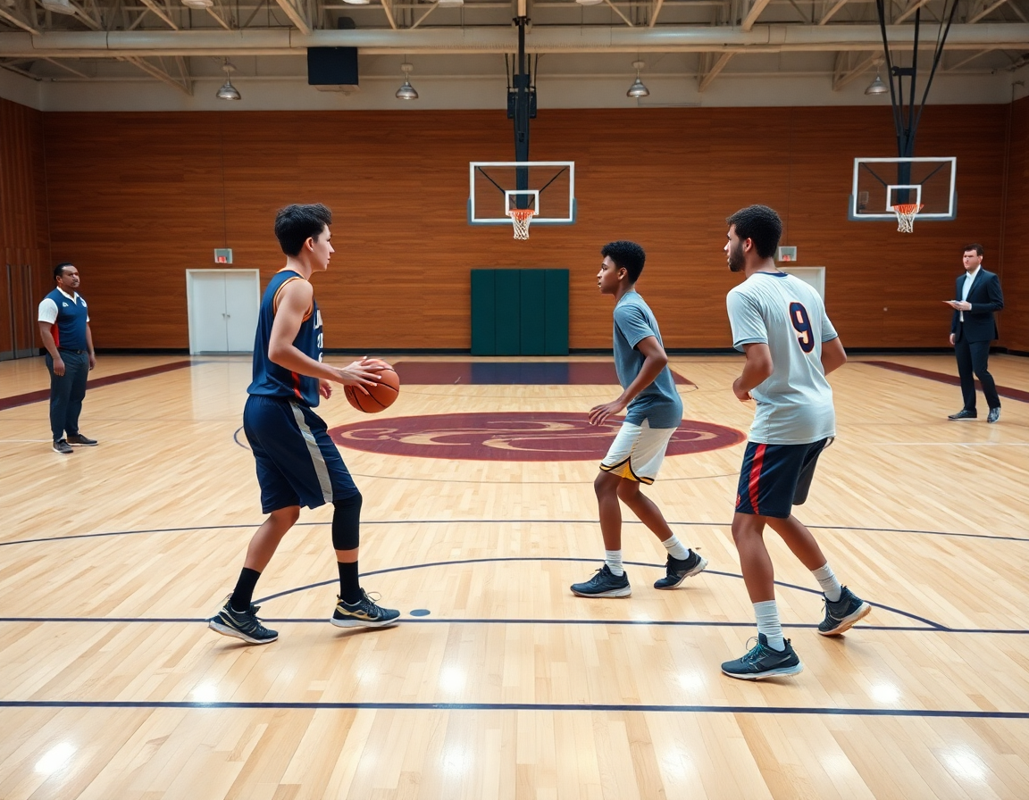 Deux jeunes basketball en action près du haut de la clé; entrainement defense basket u11.