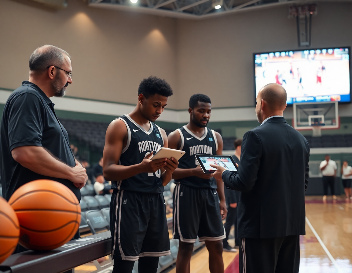 entraineur basket france supervise une séance complète sur le terrain, guidant passes et schémas tactiques.