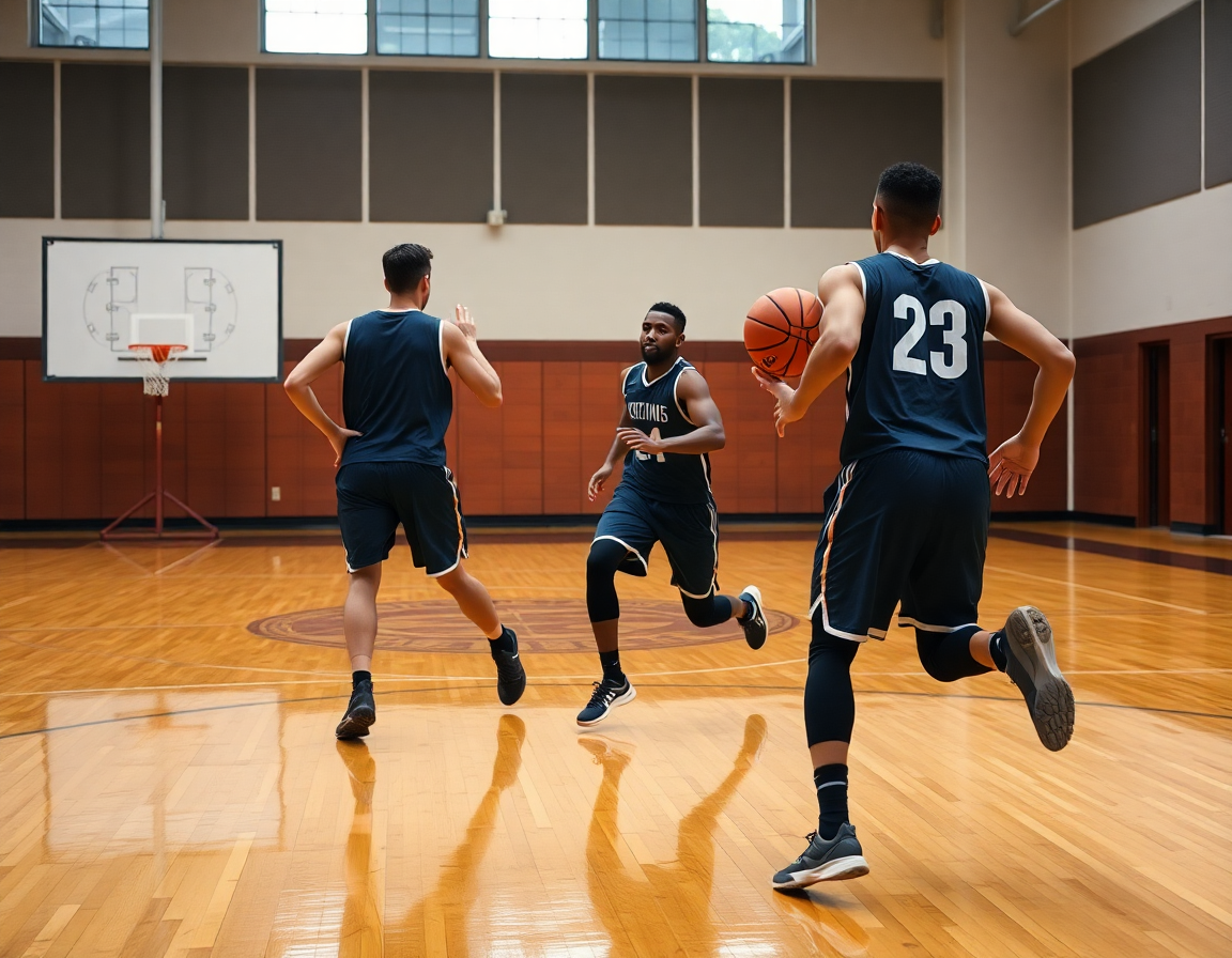 Deux joueurs en drill 1v1 à 3v3; exercice attaque basket u13 près du tableau.