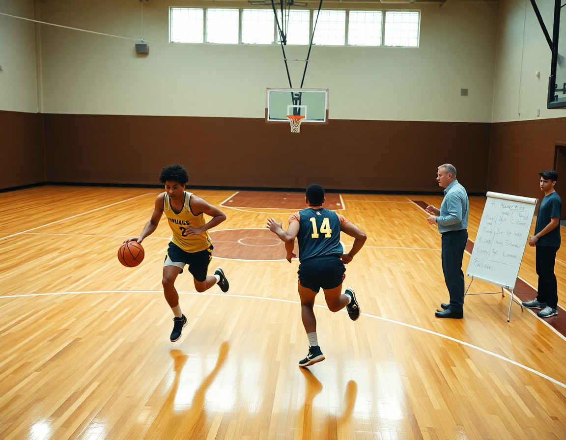 Exercice basket attaque rapide lors d'un contre-attaque près de la ligne principale.