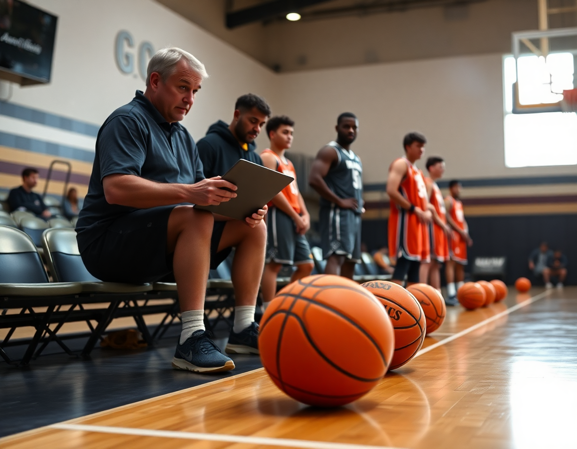 Coachs et joueurs analysent les clips de scouting pour l'exercice basket défense homme à homme sur le court.