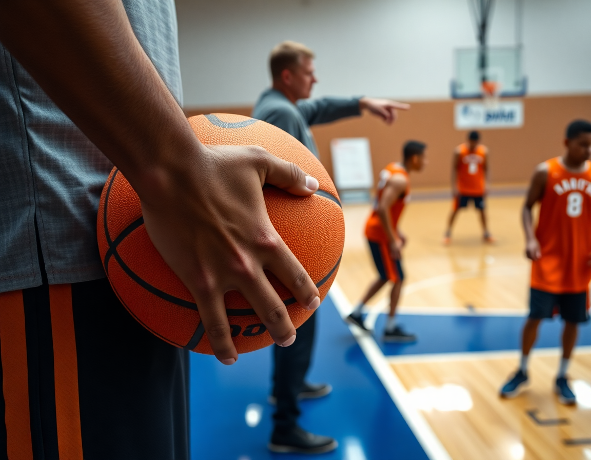 Plan rapproché sur l'exercice basket défense sur non porteur près du tableau.