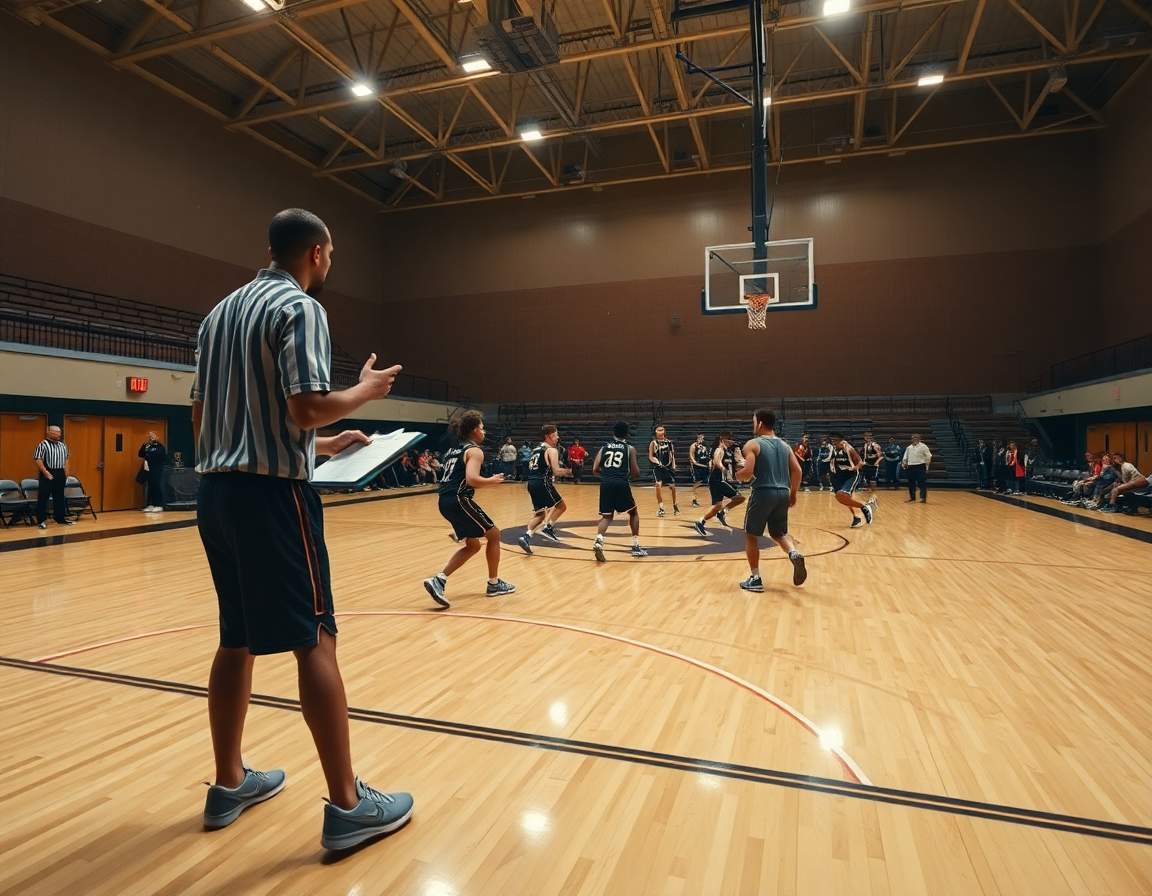 Plan large montrant des joueurs courant un exercice basket pour enfant sur le terrain.