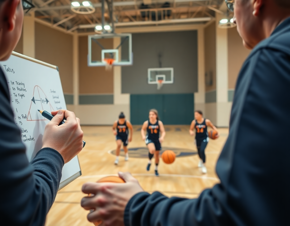 Plan serré sur exercice basket senior fille en action, drill et stratégie en salle.