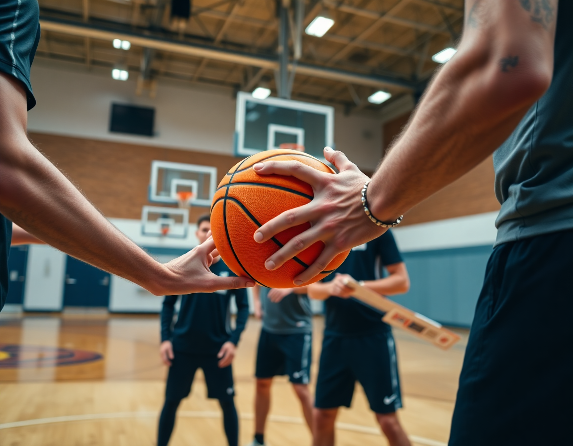 Plan rapproché sur les mains qui passent un ballon, exercice basket u13 en action.