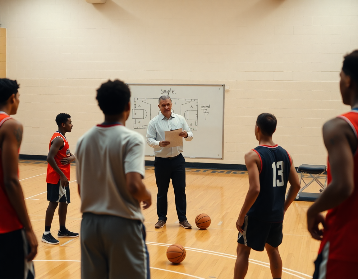 exercice défense basket u11: prise de position et communication entre joueurs sous la supervision du coach