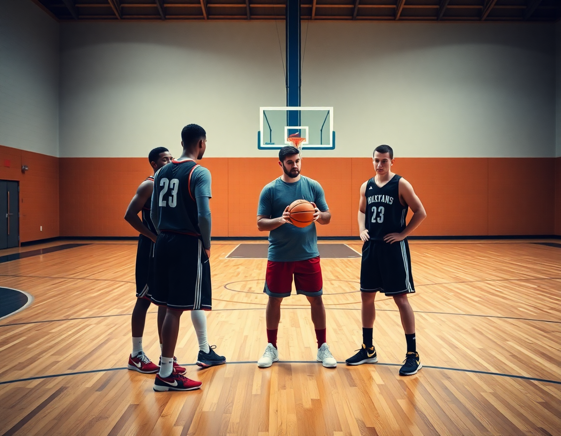 Exercice défense basket u13, mains et ballon: gestes et posture près de la ligne à trois points.