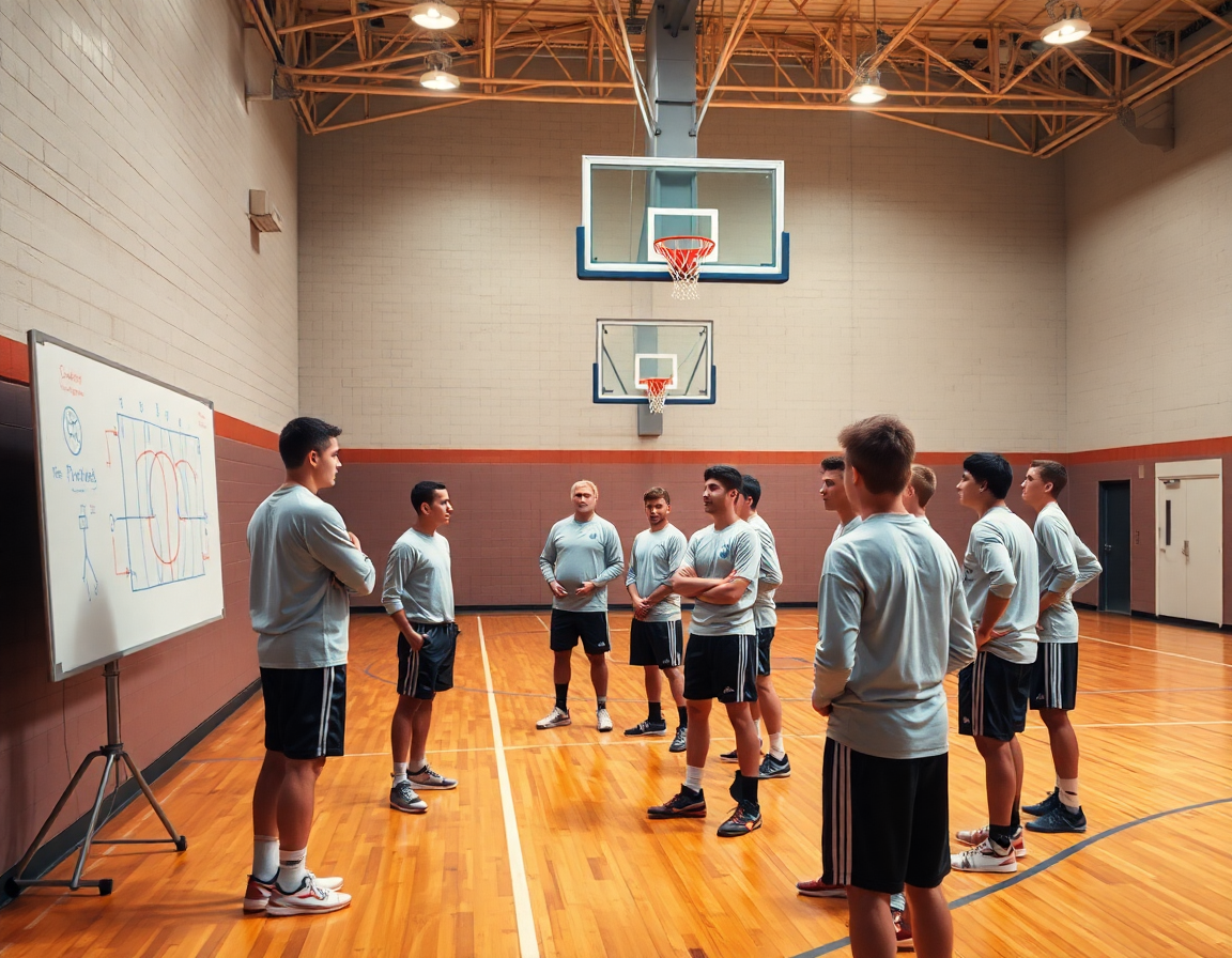 Plan hebdo: exercice defense basket u17 sur le banc, coach et joueurs concentrés.