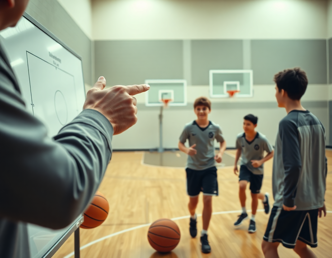 exercice défense basket u9: plans et corrections visibles sur le tableau pendant l'entraînement