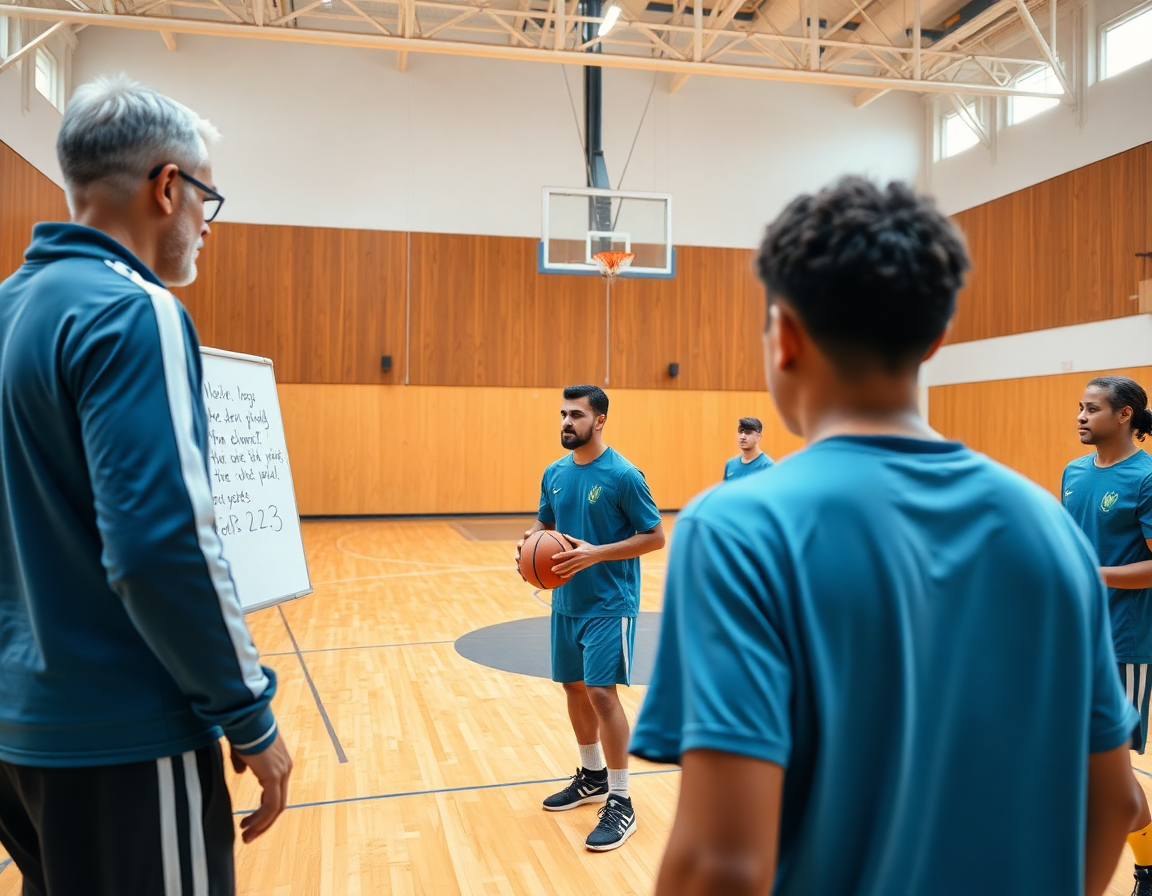 Exercice dribble basket débutant montrant une démonstration coach et joueurs sur le terrain.