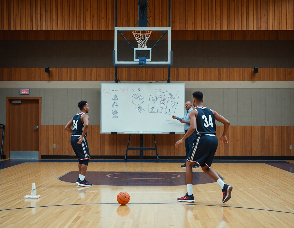 Exercice entrainement basket u13 plan serré sur le tableau tactique et les mains sur le ballon.