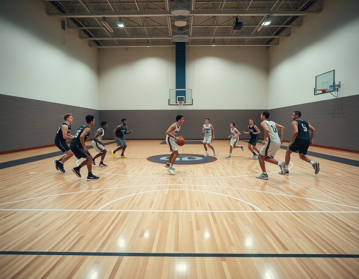 Vue générale d'une séquence de passe lors de l'exercice passe basket senior sur le terrain.