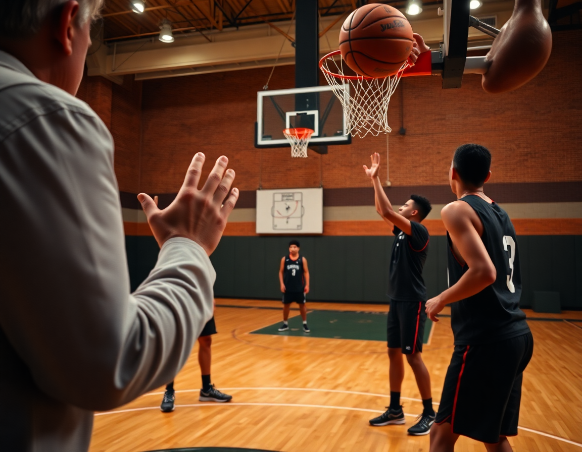 Gros plan sur l'exercice tir basket débutant: mains près du ballon et tableau tactique.