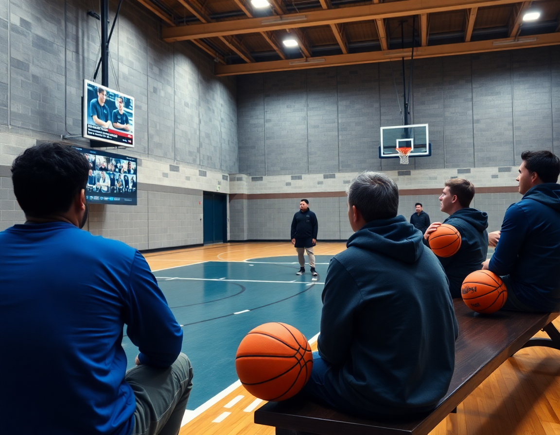 Organiser et partager des clips vidéo liés à un exercice tir basket pdf en équipe regardant l'écran.