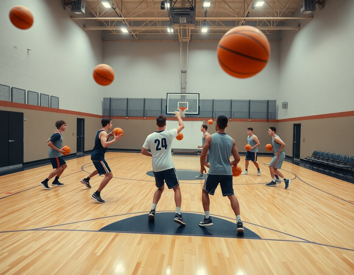 exercice tir basket seul: synchronisation du tir et du dribble lors d'un mini-match d'entraînement.