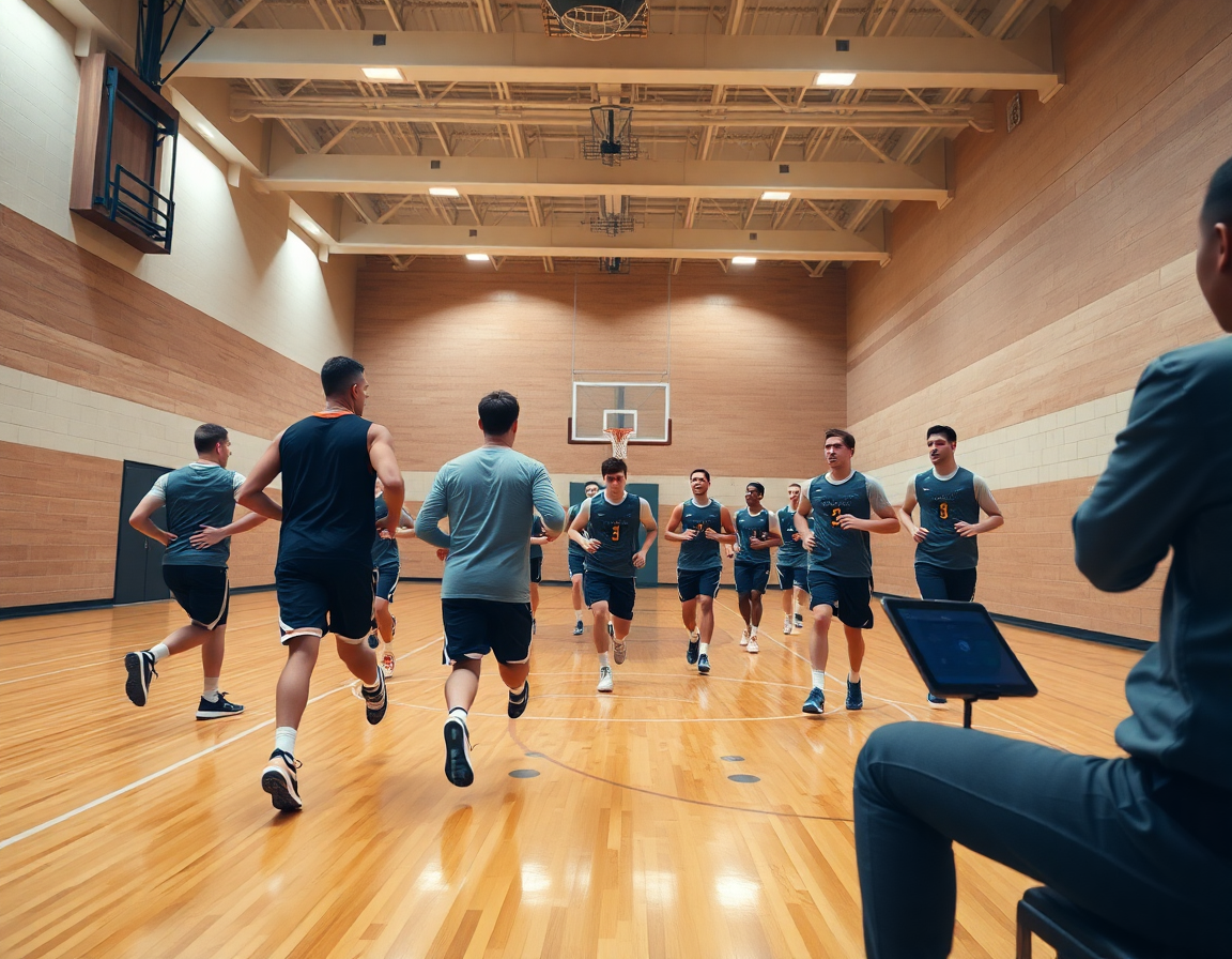 exercice yoyo basket: l'équipe exécute une transition rapide sur le terrain de basket, utile pour planning.