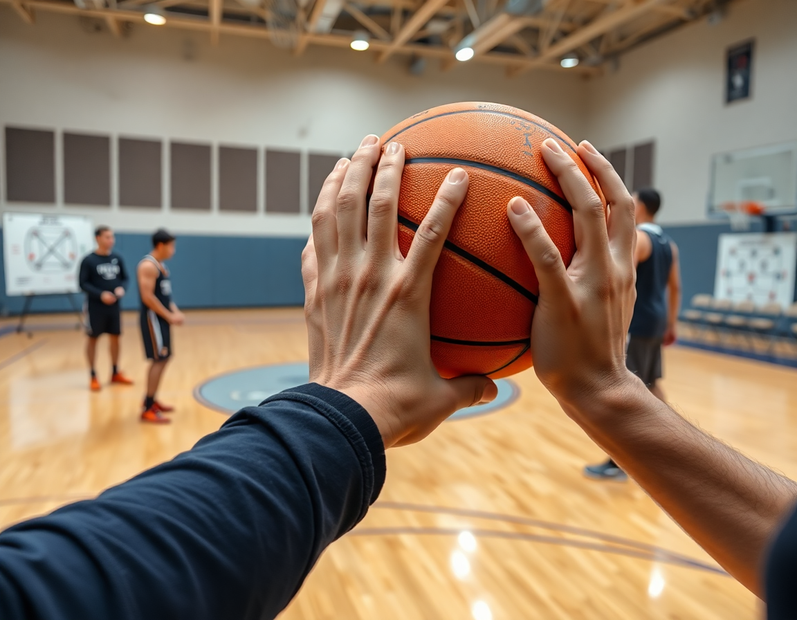 Plan rapproché sur l'exercice basket u15 pdf, doigts sur le ballon et le tableau.
