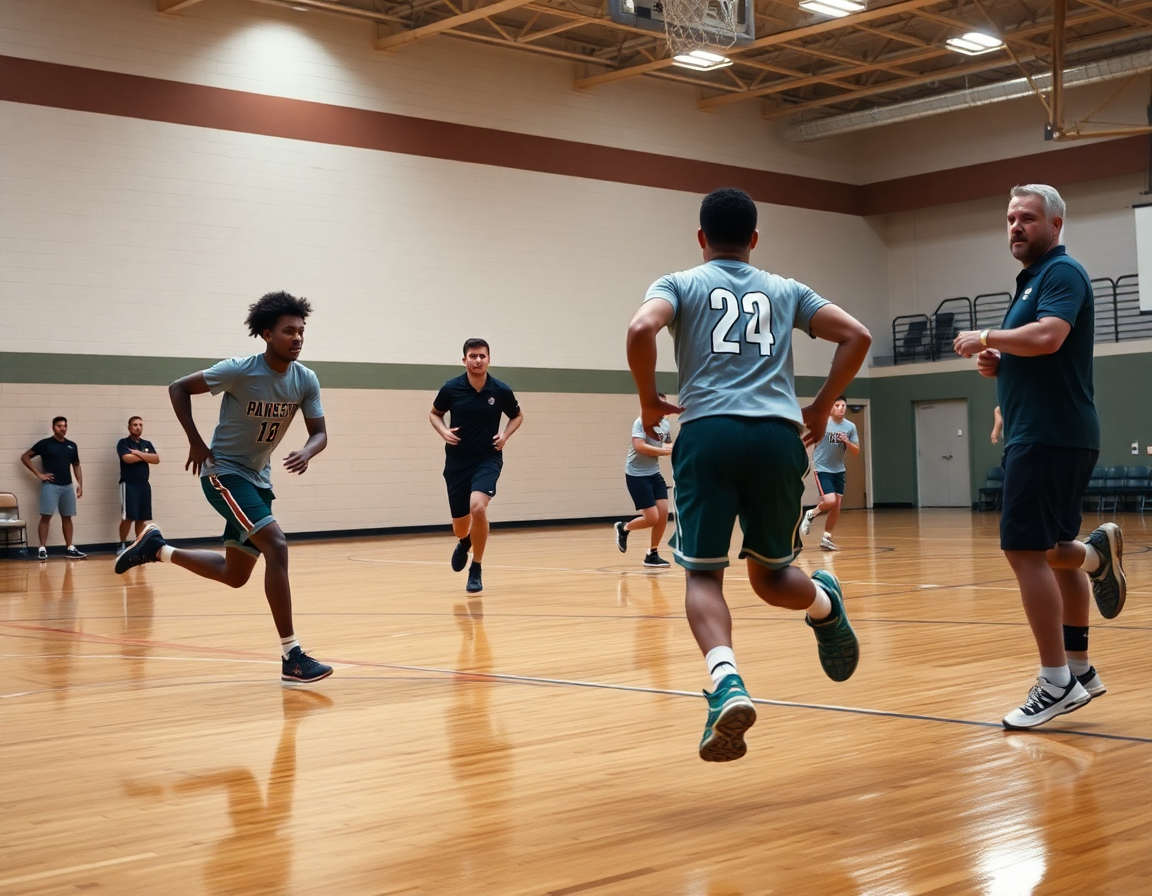 Transition drill en action dans la formation entraineur basket: coach guide les joueurs