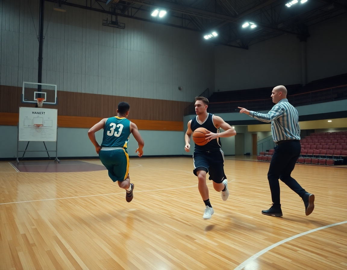 Gros plan sur une séance de match preparation basket euro avec entraîneur et joueurs.