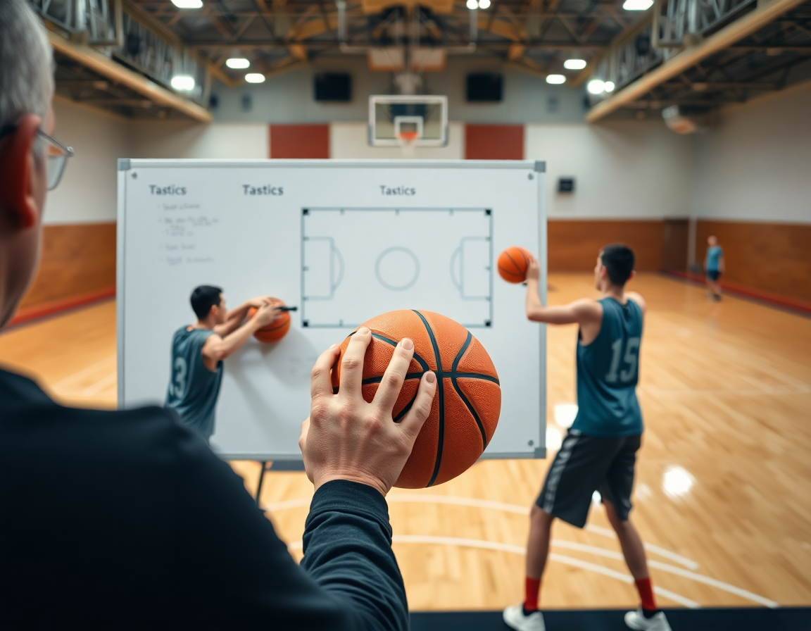 Plan rapproché: match preparation basket france grece sur le terrain de basketball avec l'entraîneur.