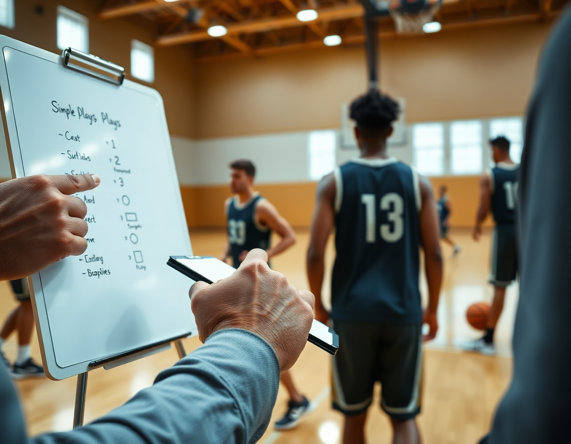 Plan rapproché du coach et du tableau blanc sur la préparation match basket france homme.