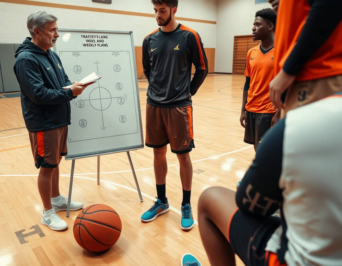 Un entraineur basket bourg en bresse organise une séance sur le terrain intérieur.