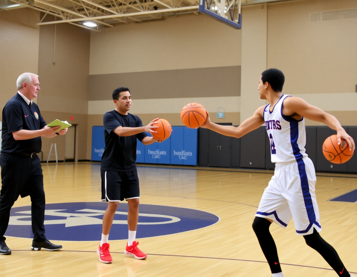 Plan rapproché d'un coach avec un tableau montrant le schema exercice basket.