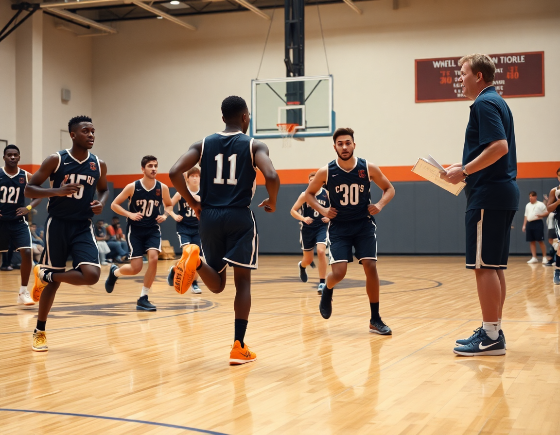 Gros plan sur les mains et le ballon pendant un exercice de basketball, statistiques basket affichées.