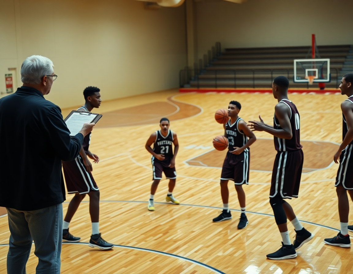Les joueurs pratiquent l’espace et les écrans dans le système attaque u15 basket.