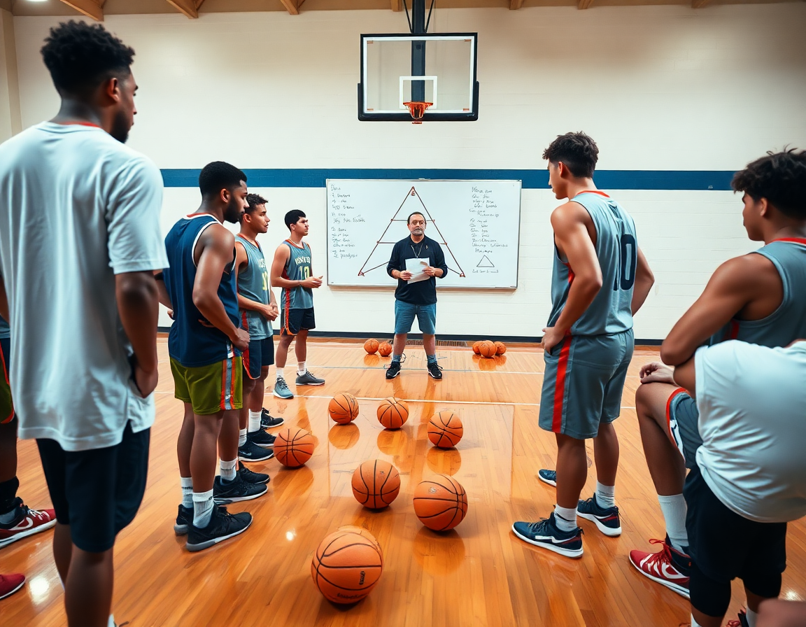 Action de fin de séance: tactique basket attaque triangle pdf résumée sur un panneau.