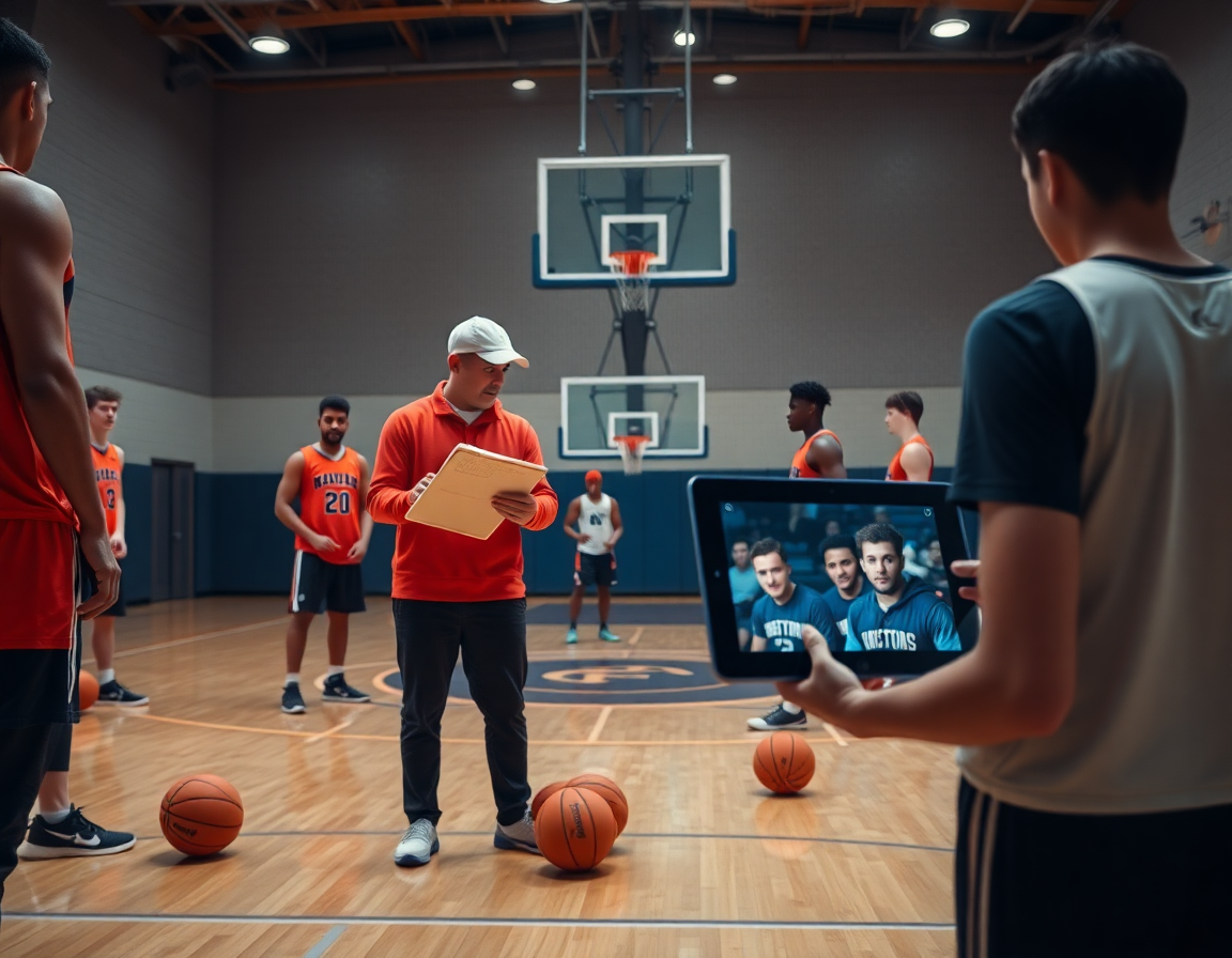 Plan serré sur le coach examinant le scouting et les rapports d'équipe.