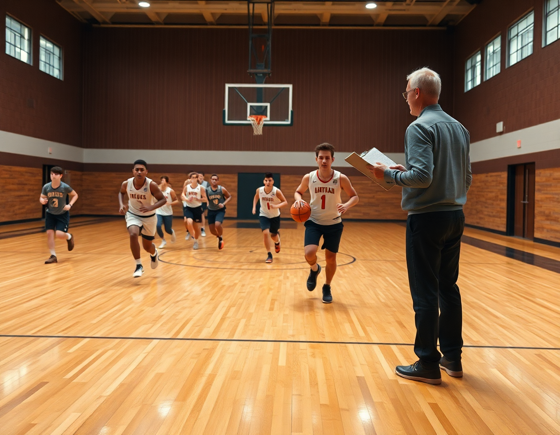 Plan serré sur un entraînement de basketball montrant tactique basketball et passes rapides.
