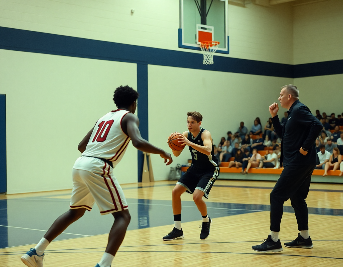 Deux joueurs attaquants créent un décalage contre la zone defense basket, passe et coupe près du paint.