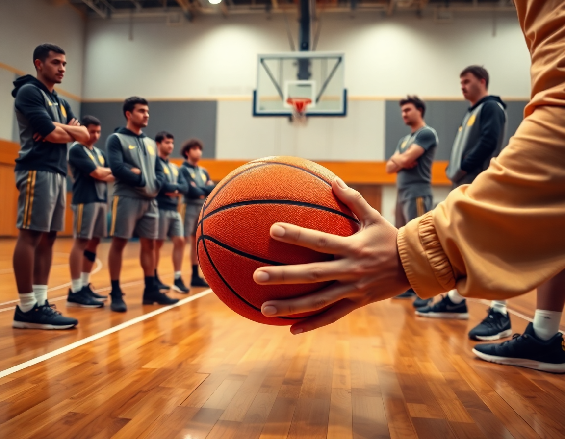 Ala basket cosa fa: primo piano delle mani che palleggiano sul pallone durante un esercizio.