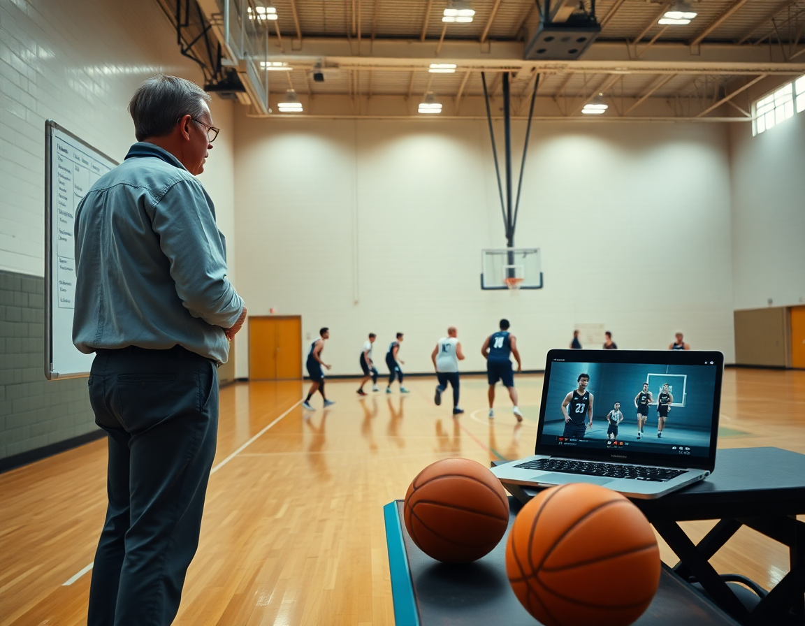 Ala basket cosa fa: allenatore spiega una sequenza di tagli e scatti vicino all'area.