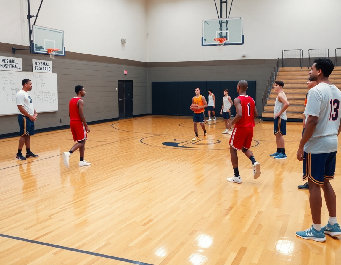 Scena di ala basket in inglese che riceve istruzioni dal coach durante una semplice esercitazione.